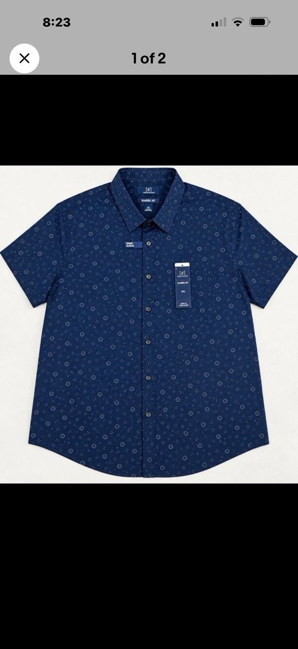 George Men's 3XL Blue Geometric Short Sleeve Button-Up Shirt Classic Fit